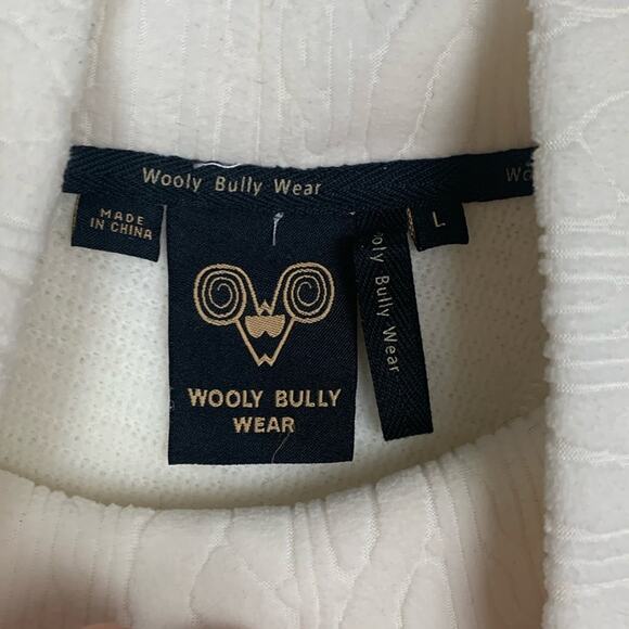 wooly bully women's large white cowl neck pullover sweater corded - Picture 3 of 12